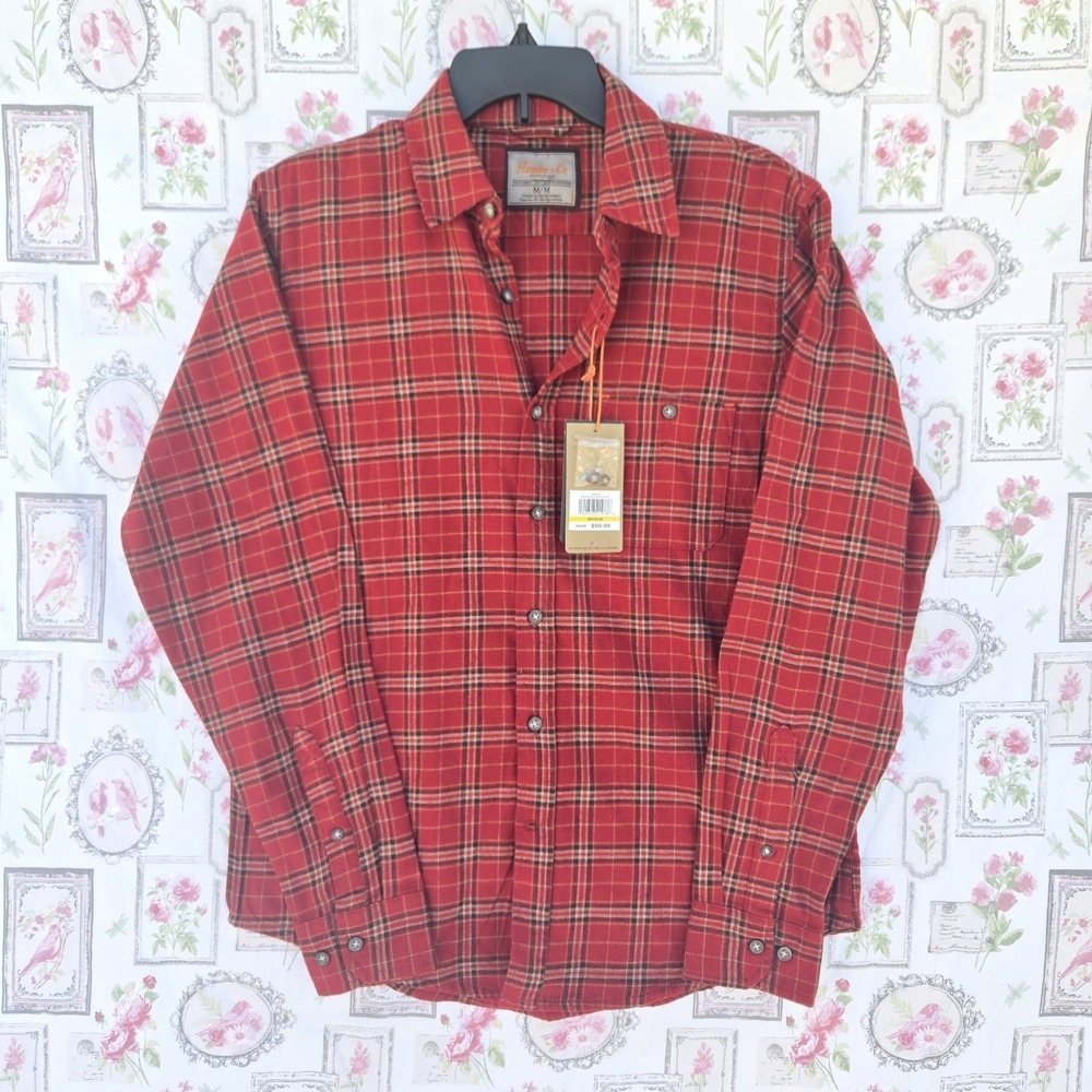 NWT Hawke & Co‎ Outfitter Men's Size Medium Red Plaid Flannel Button Up Shirt